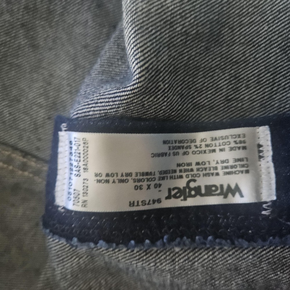 Wrangler Jeans Mens 40x30 Blue Denim Straight‎ Leg Western 94751R Leather Patch - Picture 7 of 8